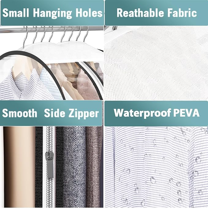 Liuoud Clear Garment Bags for Hanging Clothes 10” Gusseted, 6 Pack, 40” | Suit - Image 8