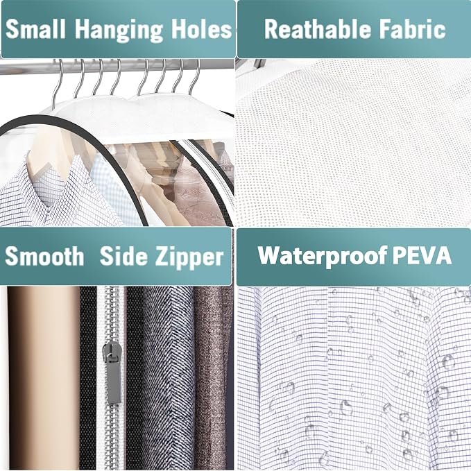Liuoud Clear Garment Bags for Hanging Clothes 10” Gusseted, 4 Pack, 40” | Suit - Image 7