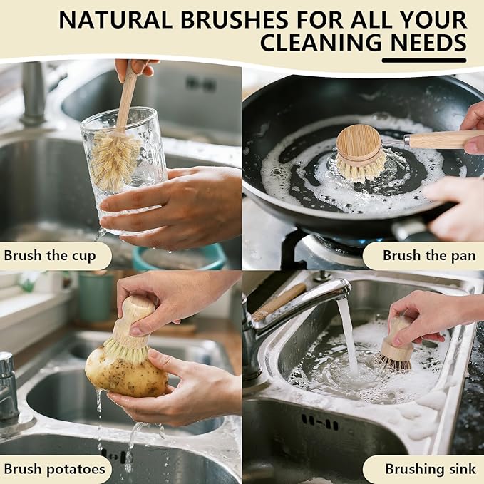BOMUMVITA 5 Pack Bamboo Dish Brush Set - Image 6