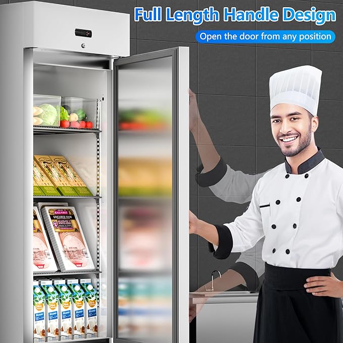 27" W Commercial Refrigerator, 21 Cu.ft Stainless Steel Reach-in Upright Refrigerator with Single Solid Door and 3 Adjustable Shelves for Restaurant, Commercial Kitchen, ETL Approved