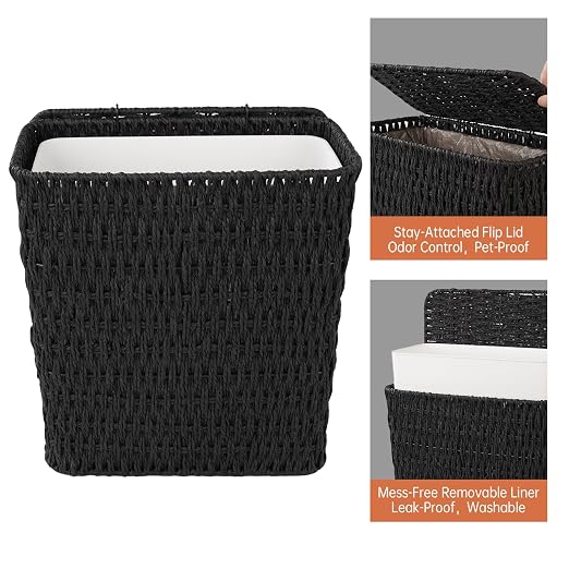 Coeusy 3 Gallon Paper Rope Bathroom Trash Can, Small Wicker Trash Cans - Image 6
