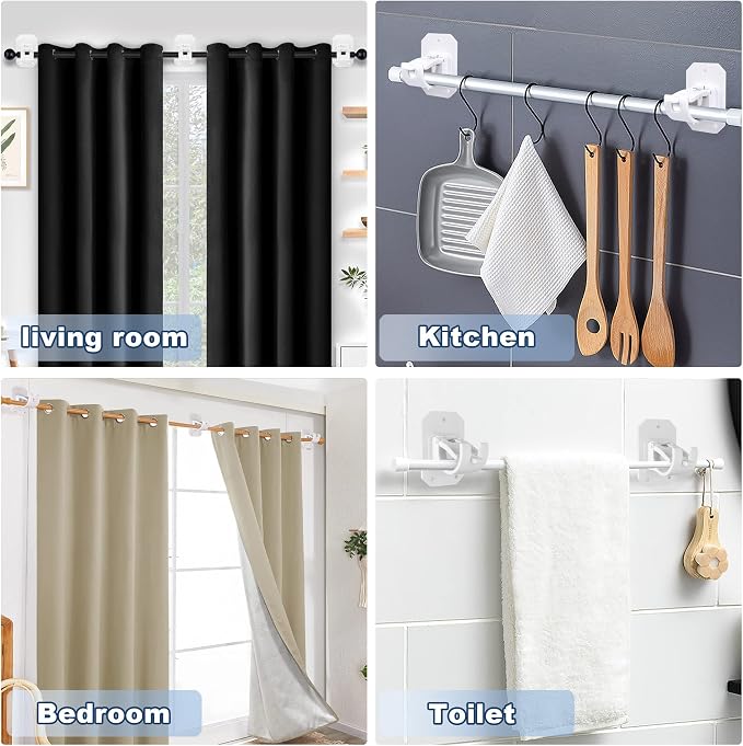8PCS Upgraded Curtain Rods No Drilling, No Drill Curtain Rod Bracket Self - Image 4
