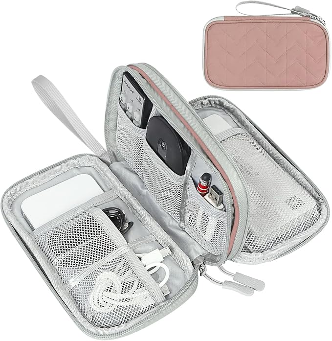 FYY Electronic Organizer, Travel Tech Pouch, Cable Organizer Pink Quilted | by FYY