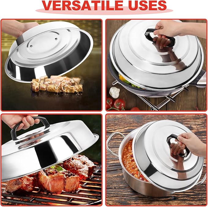 Round Basting Cover - 2 Pieces, 12.2 Inch Metal Steamer Dome Grill Accessories for Blackstone, Cheese Melting Dome for Griddle Cooking & Steaming, Good for Outdoor & Indoor