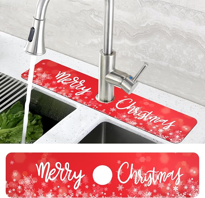 Merry Christmas Snowflake Kitchen Sink Splash Guard Mat Absorbent Fast Drying - Image 4