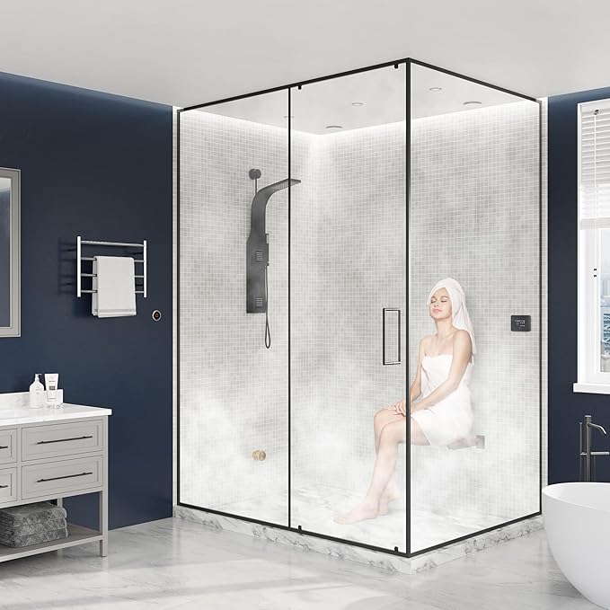 Builders Series 9kW Steam Bath Generator with Quickstart Continuous Steam, Black Digital Touch Pad, Built-in Auto-Drain, and Aroma Steamhead in Matte Black