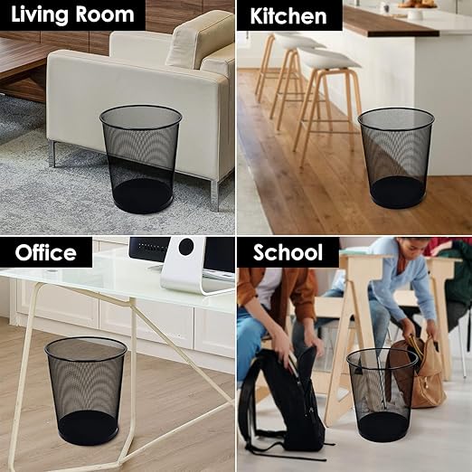 Mesh Trash Can 10-Pack,6 Gal Black Office Trash Can for Near Desk,Wide Open Top & Thickened Metal Wire Wastebaskets,Black Mesh Trash Cans for office,Recycling Garbage Container Bin for Home,School