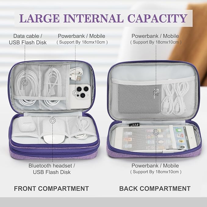 FYY Electronic Organizer, Travel Tech Pouch Bag, Dark Purple | Wrist Strap - Image 3