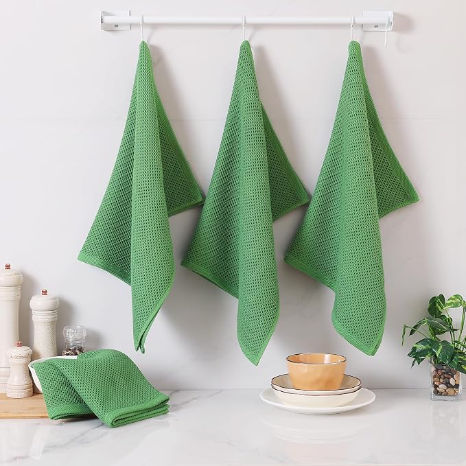 Homaxy 100% Cotton Oversized Waffle Weave Kitchen Towels 4-Pack | Grass Green - Image 6