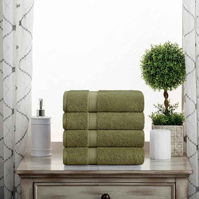 Superior Egyptian Cotton Plush Absorbent, Hand Towel Set of 4, Forest Green | - Image 2