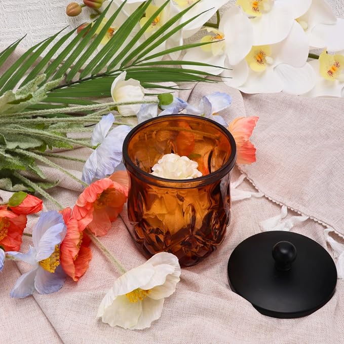 10Oz Amber Q-Tip Holder, Round Thick Glass & Zinc Alloy Lid - Image 4