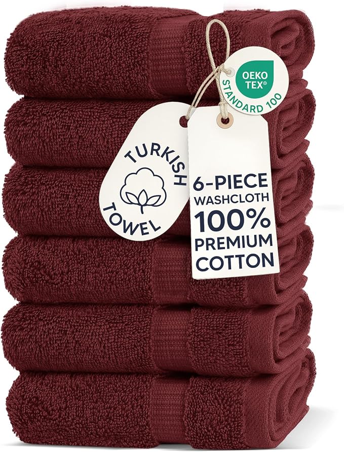 Chakir Turkish Linens 100% Cotton 6-Pack Washcloths 13x13, Cranberry | Premium by ChakirTurkishLinens