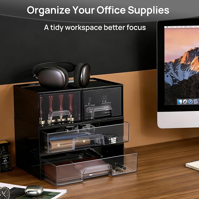 Vtopmart Black Stackable Storage Drawers, 2 Pack Wide Organizers | Pull-Out - Image 5