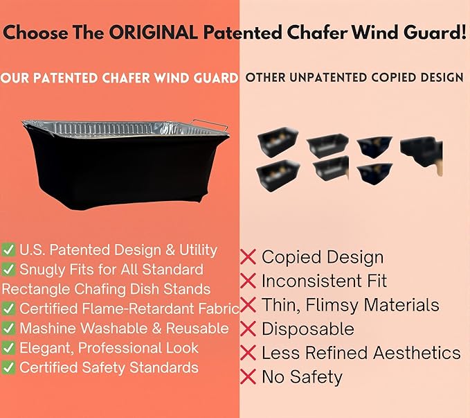 Chafer Wind Guard 4 Pack - Decorative Chafing Dish Wind Guard - Flame Retardant Polyester Buffet Food Warmer Sterno Covers - Washable Reusable for Weddings, Events, Parties - Catering Supplies - Black