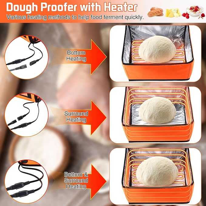 Proofing Box with Heater, Bread Proofing Box with 41℉-122℉ Temperature and Timer Controller, Collapsible Zippered Temperature Proofer for Bread, Pizza and Yoghurt Making