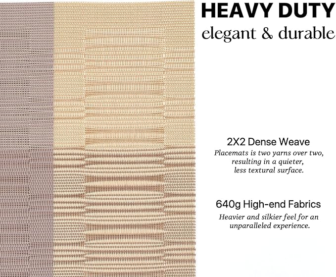 LEXMORE Placemats Set of 4 Vinyl/Plastic Woven Place Mats for Kitchen Table Indoor/Outdoor Washable Placemat Wipeable Dining Table Mats(Gold Dune)