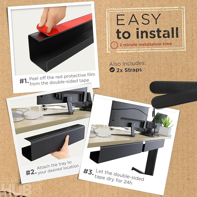Scanfield Under Desk Cable Management Tray, 5″ Interior - Image 3