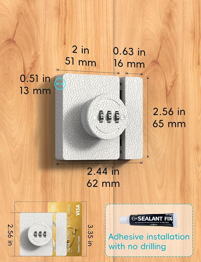 Keyless Combination Cabinet Lock, Anti-Pry 3-Digit Security for Swinging/Sliding Door, Drawer, Cupboard, Locker, Closet, Child Safety, Easy Installation (White, 1 Pack)