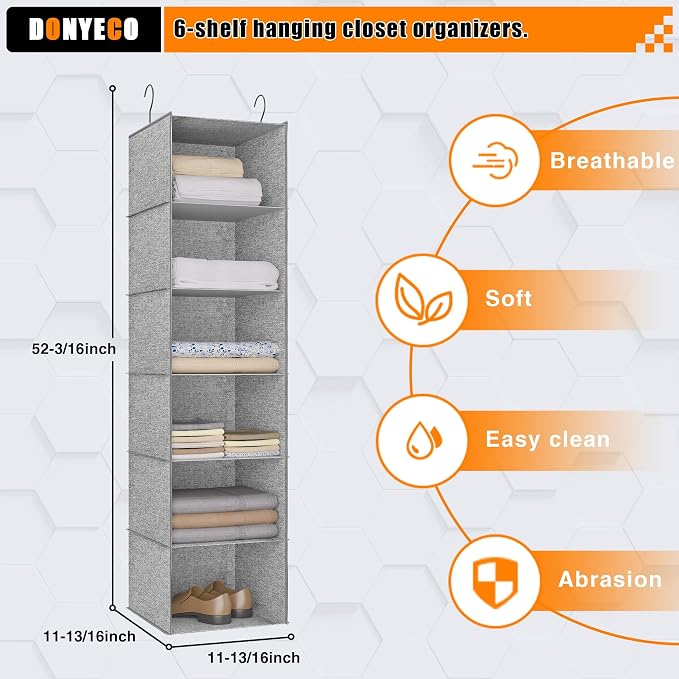 Hanging Closet Organizer 6-Shelf, Oxford Linen Wardrobe Storage, shoes & - Image 3