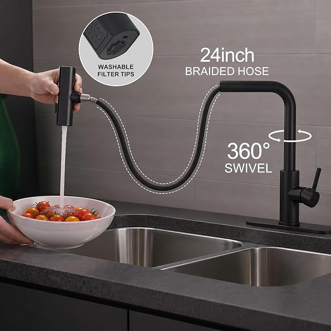 Kitchen Faucet with Pull Down Sprayer, Matte Black Waterfall Kitchen Faucet | - Image 4