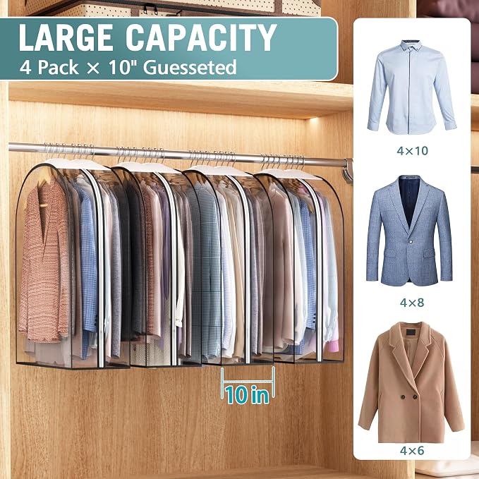 Liuoud Clear Garment Bags for Hanging Clothes 10” Gusseted, 4 Pack, 32” | Suit - Image 2
