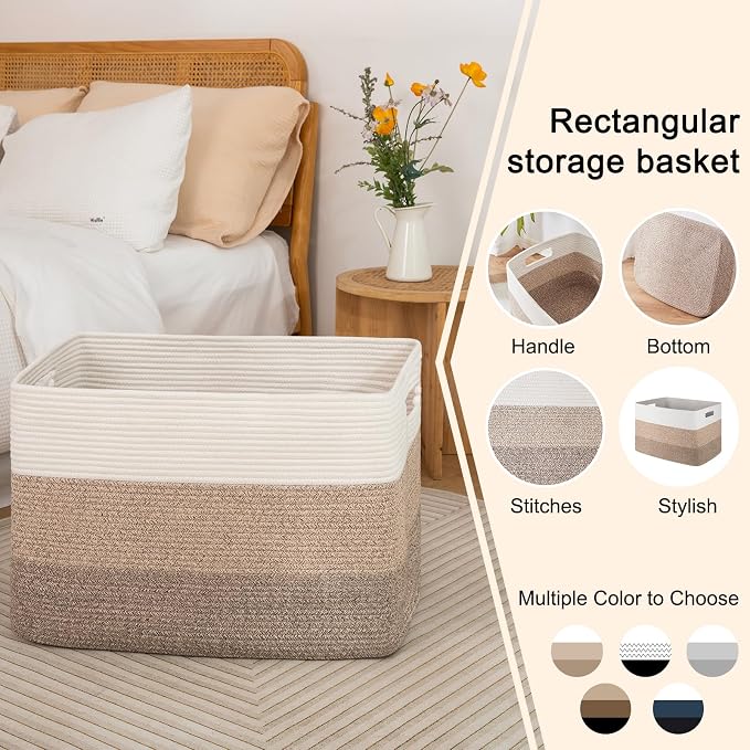 OIAHOMY Blanket Basket Laundry Basket Dog Toy Basket 108L Gradient Brown - Image 5