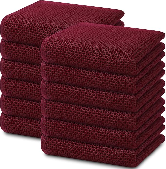 Homaxy 100% Cotton Waffle Weave Kitchen Dish Towels 12-Pack, Burgundy | 13 x 28 by Homaxy