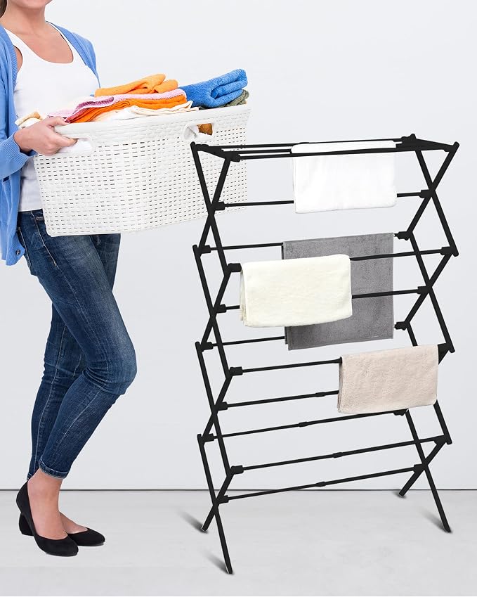 ZOES HOMEWARE 4-Tier Clothes Drying Rack, 4ft High Foldable Drying Rack Clothing - Image 3