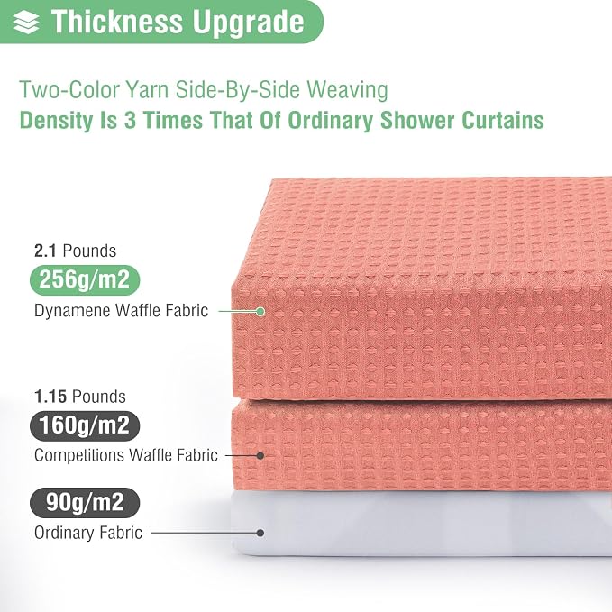 Dynamene Extra Long Waffle Shower Curtain 256 GSM Fabric 72"x84" Coral - Image 2