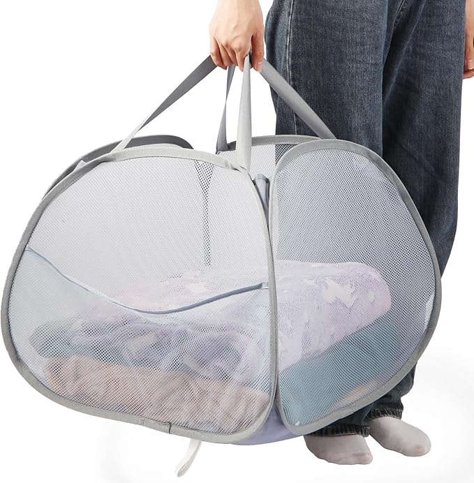 Collapsible Laundry Baskets, 90L Large Foldable Laundry Basket, Durable Mesh by Bemkoo