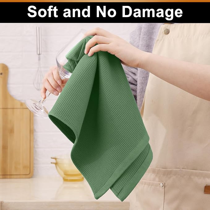 Homaxy 100% Cotton Waffle Weave Kitchen Towels, 4 Pack, Grass Green - Image 5
