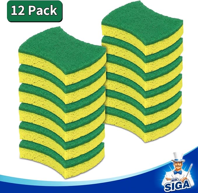 MR.SIGA Heavy Duty Cellulose Scrub Sponge, Dual-Sided Dish Sponge, 12 Pack | - Image 4