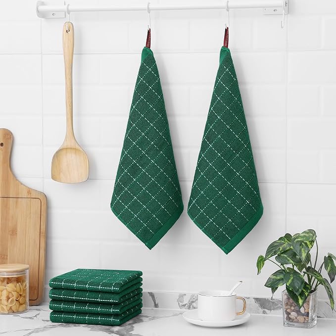 Homaxy 100% Cotton Terry Kitchen Dish Cloths, 6 Pack, Dark Green - Image 6