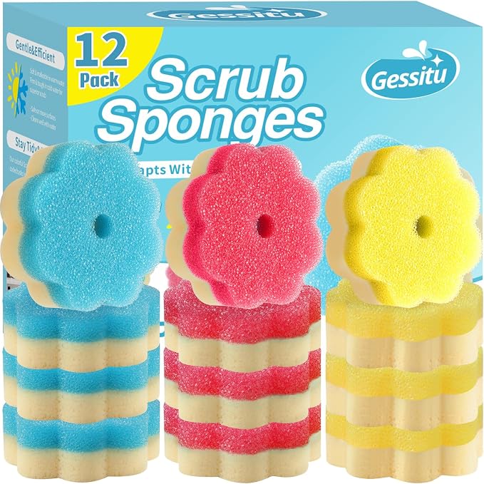 12 Count Scrub Sponges for Dishes, Dual-Sided Temperature-Responsive Scrubber by Unknown