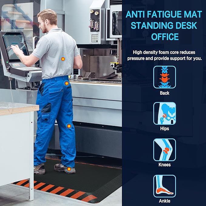 FEATOL Anti Fatigue Mat Industrial, Ergonomic Standing Floor Mat for Work for Stand -Safety Support for Leg & Back Pain(Orange Border, 24" x 70", 2PC)