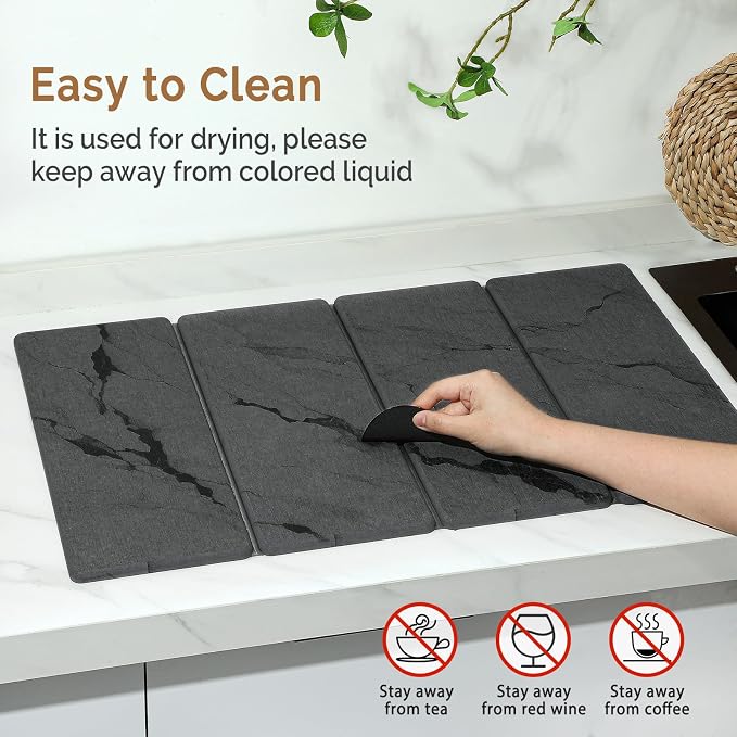 Large Stone Dish Drying Mat for Kitchen Counter, Foldable Water Absorbing - Image 8