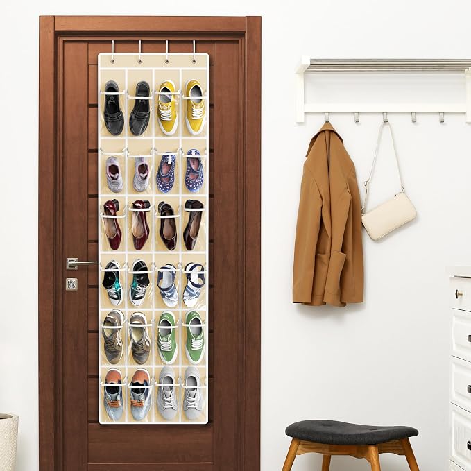 Simple Houseware 24 Pockets Clear Over the Door Shoe Organizer, 4 Durable Metal - Image 6