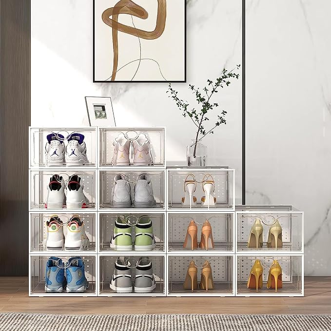 Pinkpum XXL 6 Pack Shoe Storage Box Clear Plastic Stackable Shoe Organizer - Image 6