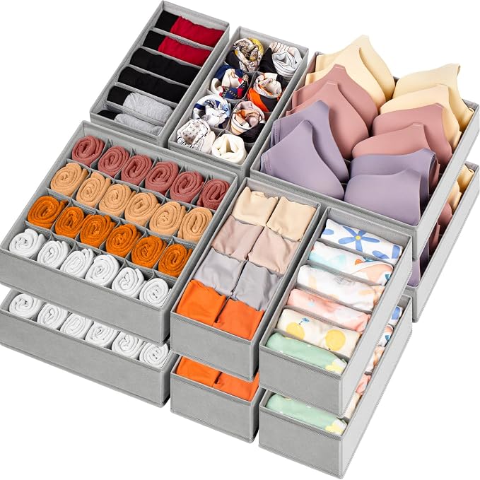 16 Pack Sock Underwear Drawer Organizer, 96 Cells Dresser Organizer by Criusia