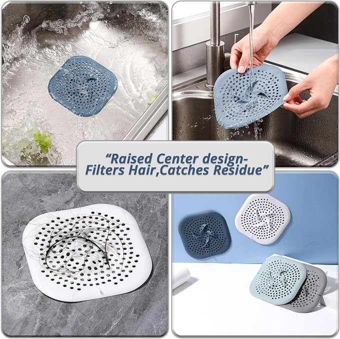 5.9" Square Drain Cover with Suction Cups, Hair Catcher, 4 Pack | - Image 4