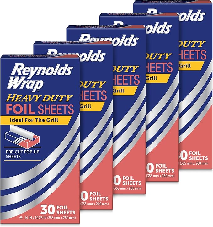 Reynolds Wrap Heavy Duty Foil Sheets, 30 Sheets, 150 Total | Pre-cut pop-up by ReynoldsConsumerProducts