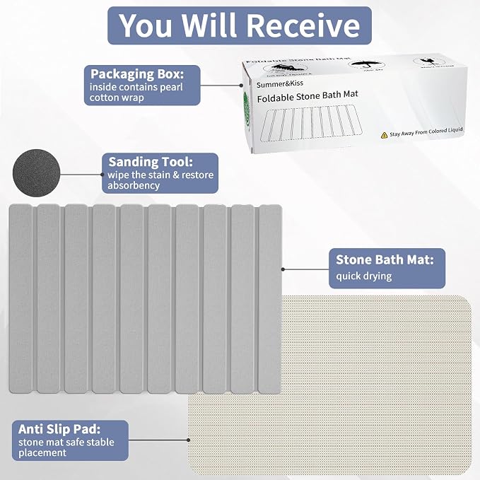 Foldable Stone Bath Mat, Diatomaceous Earth Stone Drying Mats - Image 4