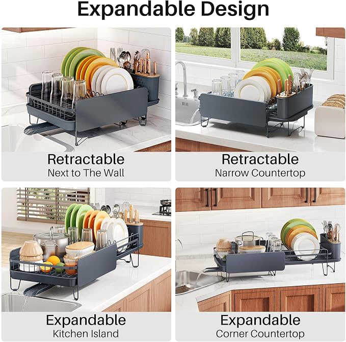 SNTD Large Dish Drying Rack for Kitchen Counter, Expandable, Adjustable Length - Image 3