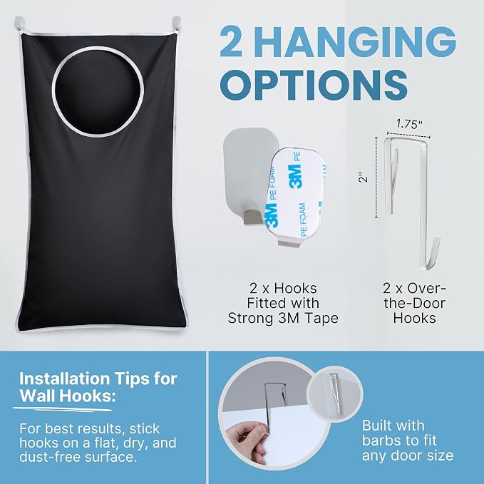 Hanging Laundry Hamper Bag XL 40x22", Space Saving over the Door Storage Bags - Image 6