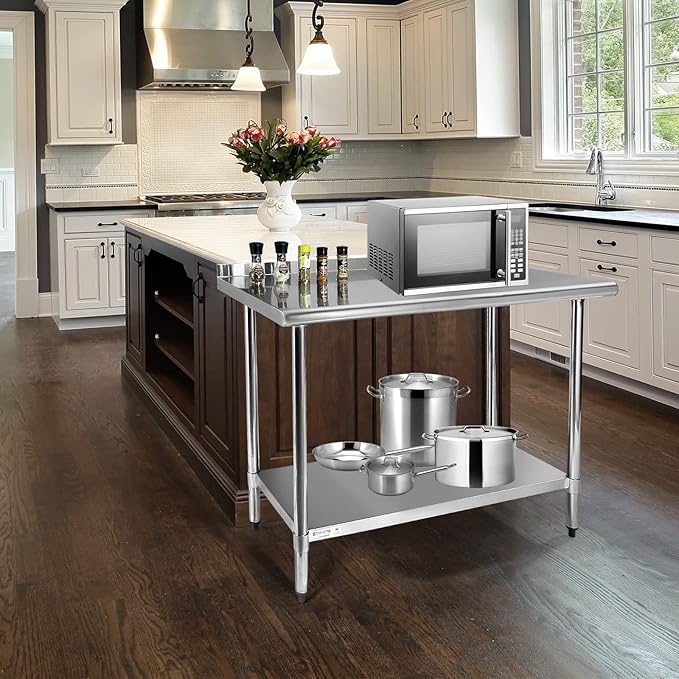 STABLEINK NSF Stainless Steel Prep & Work Table 36x24 Inches, Heavy Duty Metal Table with Backsplash and Undershelf for Commercial Kitchen, Restaurant, Home, Laundry Room and Garage