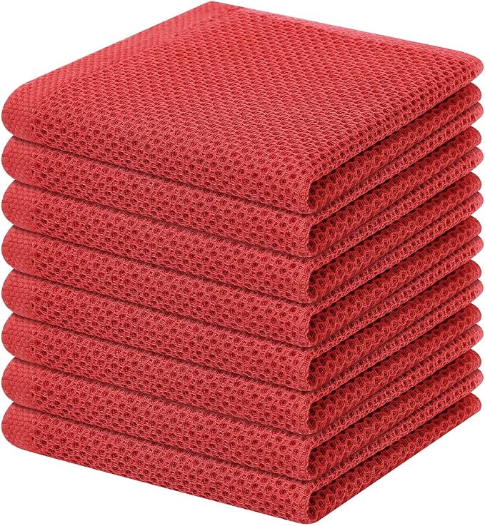 Homaxy 100% Cotton Waffle Weave Kitchen Dish Cloths 8-Pack, Brick Red | 12 x 12 by Homaxy