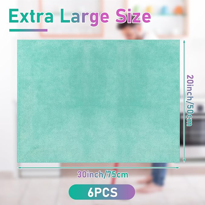 Newwiee 6 Pcs Extra Large Microfiber Cleaning Cloth 30" x 20" Washable Reusable - Image 2