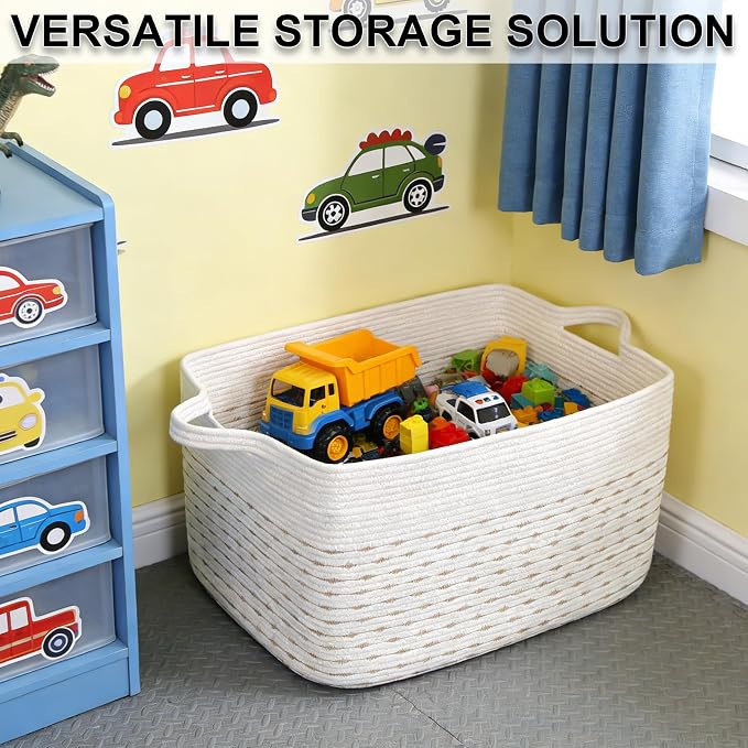 65L Large Laundry Basket with Handles, Woven Blanket Basket - Image 8