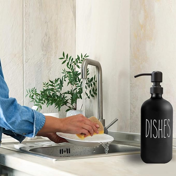 Sunrise Premium Black Glass Soap Dispenser, Matte Black Pump, 16 oz | Black - Image 4
