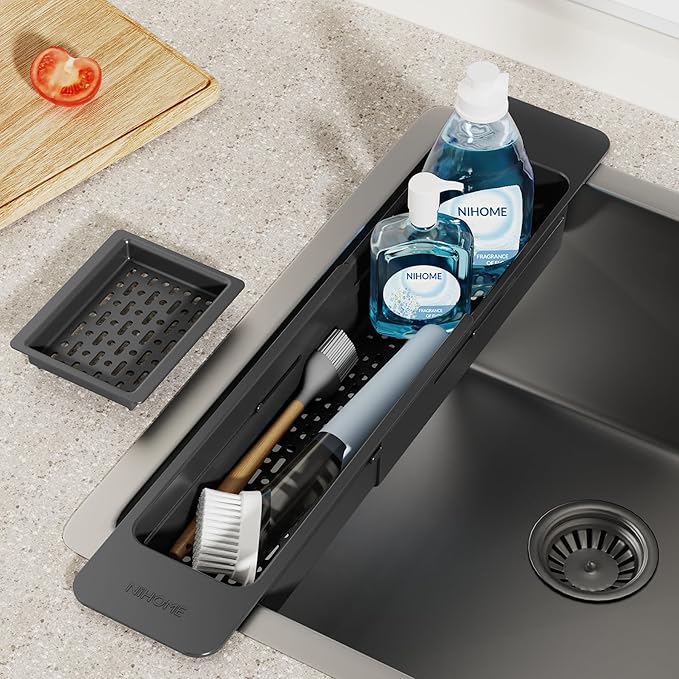 NiHome Extendable Kitchen Sink Caddy Extra Long Brush Sponge Storage Holder - Image 2